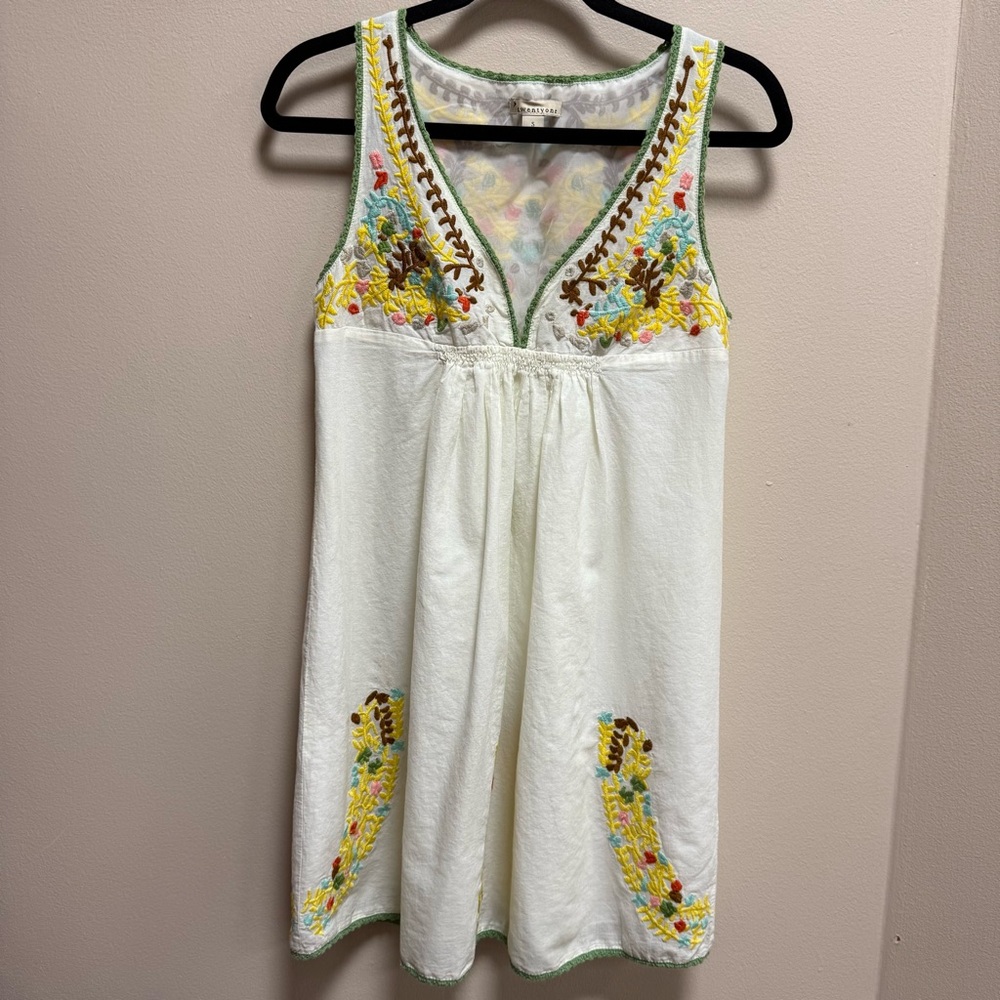 Forever 21 Embroidered Boho Tunic Dress White Multicolor Floral Size Small